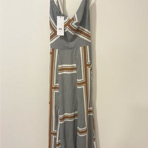 Ellison Blue and Brown Geometric Maxi Dress